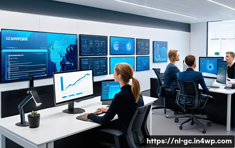실시간 고객 지원의 비용 절감 방법 - A modern Dutch customer support office scene featuring employees working on computers with large scr...