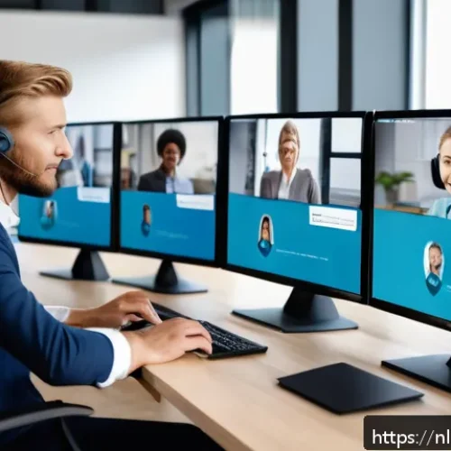 Home 31 고객 대화 분석을 통한 서비스 개선 - A modern Dutch customer service office scene showing a diverse team of professionals actively listen...
